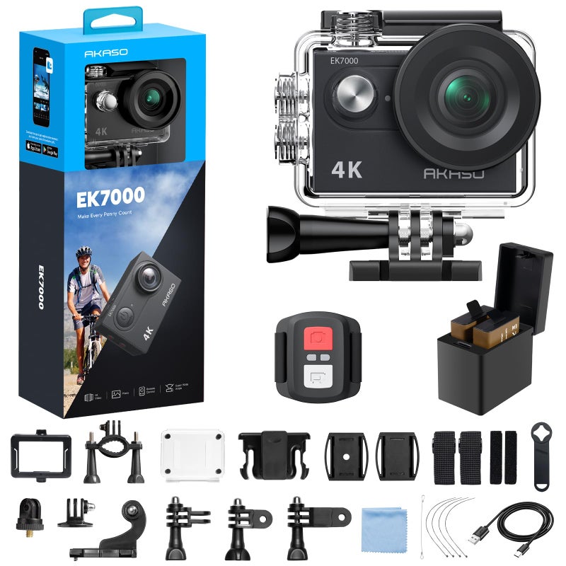 AKASO EK7000 4K30fps Action Camera 131ft Waterproof Camera with Remote Control 4X Zoom Ultra HD 20MP Underwater Camera with Accessories Kit - Image 2