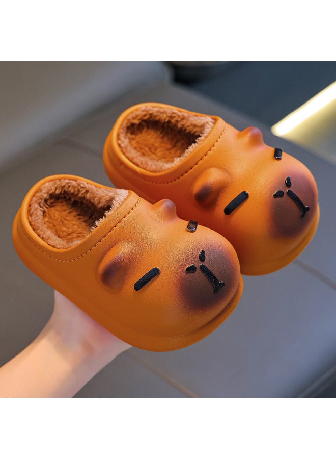 Capybara Autumn Winter Children's Cotton Slippers Boys Girls Warm Fleece-lined Waterproof Home Cotton Shoes For Toddlers And Big Kids - Image 2