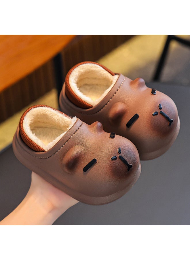 Capybara Autumn Winter Children's Cotton Slippers Boys Girls Warm Fleece-lined Waterproof Home Cotton Shoes For Toddlers And Big Kids - Image 1
