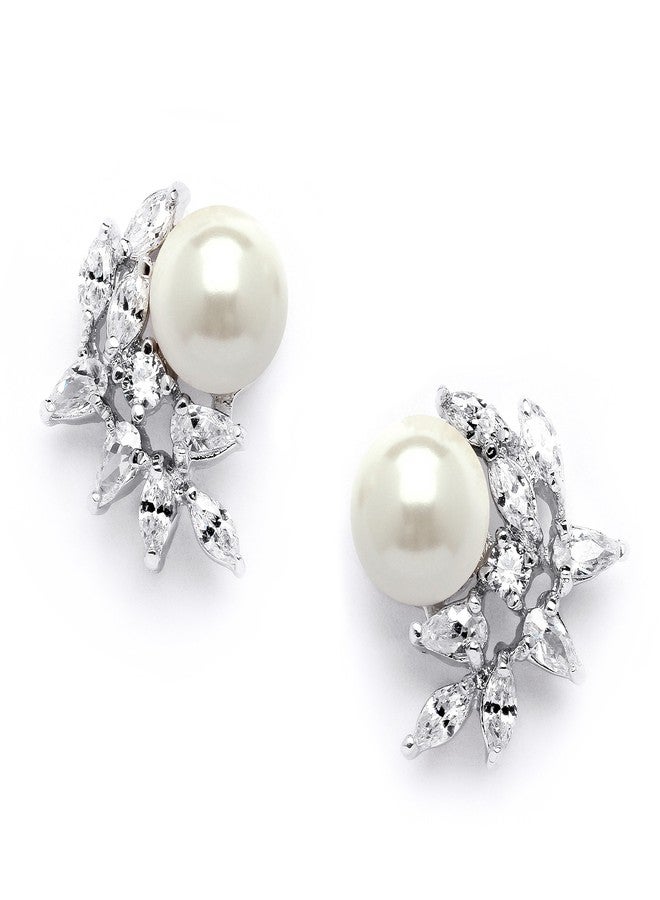 Mariell Pearl & Marquise CZ Crystal Wedding Earrings for Bride, Bridesmaids & Mother of the Bride - Image 1