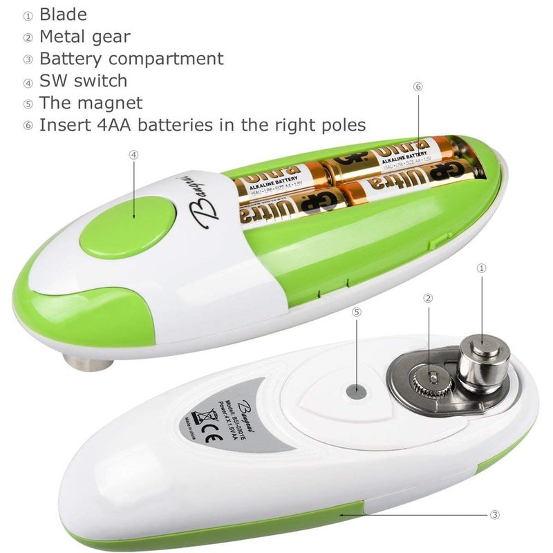 Bangrui Kitchen Automatic Safety Cordless One Tin Touch Electric Can Opener& Bangrui Professional Electric Can Opener.One-touch switch .Smooth can edge.Being friendly to left-hander and arthritics!(Green) - Image 4
