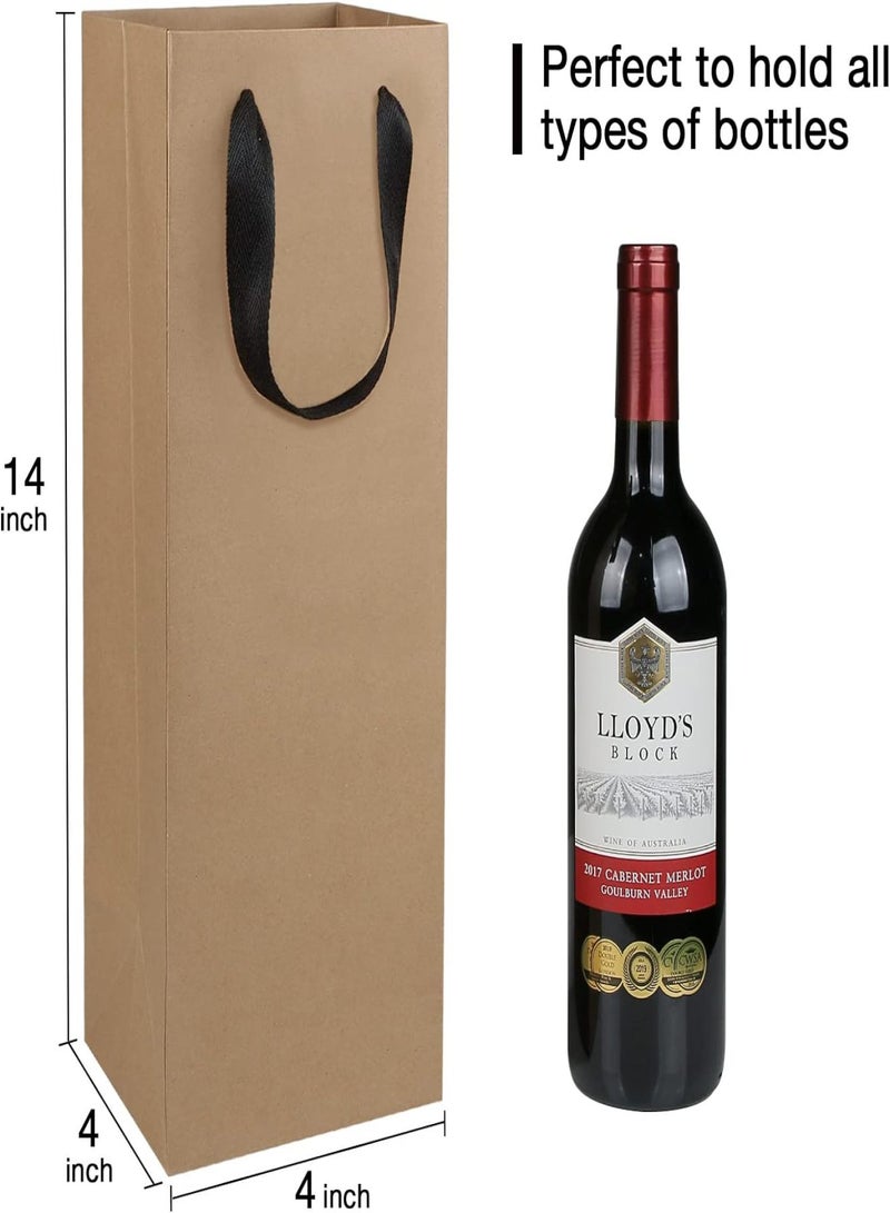 Bolsas de regalo para botellas de vino, paquete de 20 bolsas de regalo de papel marrón con asas, bolsas de regalo lisas de estraza a granel para pequeñas empresas: 4 x 4 x 14 pulgadas - Image 4