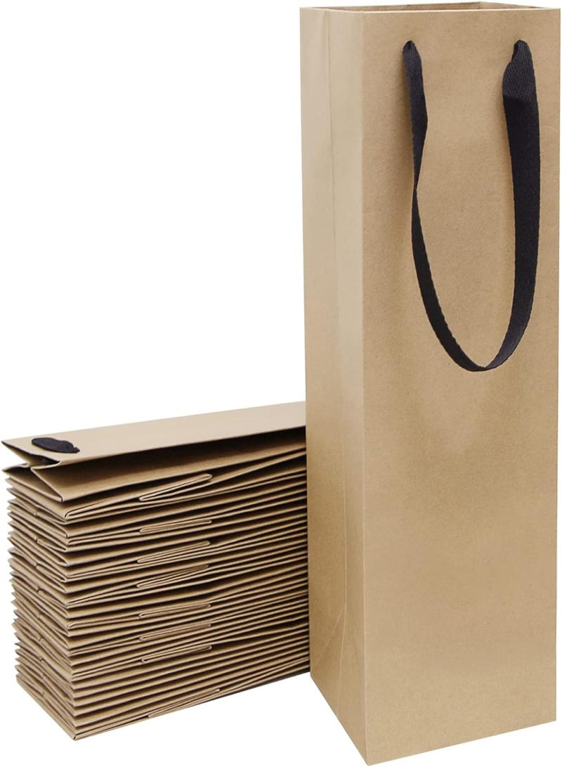 Bolsas de regalo para botellas de vino, paquete de 20 bolsas de regalo de papel marrón con asas, bolsas de regalo lisas de estraza a granel para pequeñas empresas: 4 x 4 x 14 pulgadas - Image 1