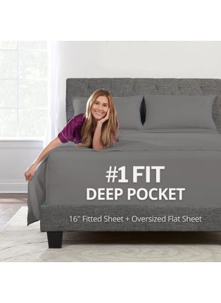 Deep Pocket Cal King Bed Sheets - 4-Piece Includes: Real 16  Inch Extra Deep Pocket Fitted Sheet [Best-Fit for 14 -18 Mattress] - Oversize Flat Sheet - 1 Zipper Closure Pillowcase - Medium Gray - pzsku/Z0FB05F72122CA2FC3D41Z/45/1749650718/3d570d34-1c07-4064-909f-73a3bf65994f
