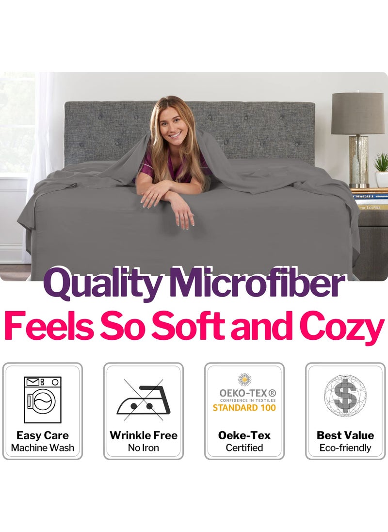 Deep Pocket Cal King Bed Sheets - 4-Piece Includes: Real 16  Inch Extra Deep Pocket Fitted Sheet [Best-Fit for 14 -18 Mattress] - Oversize Flat Sheet - 1 Zipper Closure Pillowcase - Medium Gray