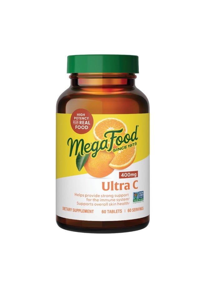 MegaFood Ultra C 400 mg, Vitamin C Immune Support Supplement, 60 Tablets,Essential Immune and Antioxidant Support, Supports Overall Skin Health, Made with Real Food, Non-GMO, Vegan, 60 Servings - Image 1