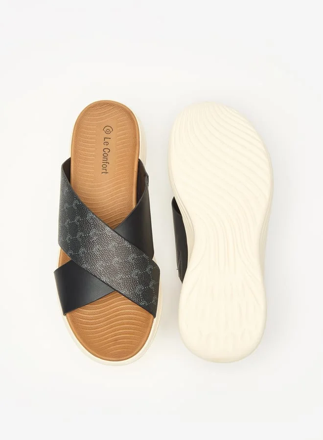 لو كونفورت Women Monogram Print Slip-On Flatform Sandals