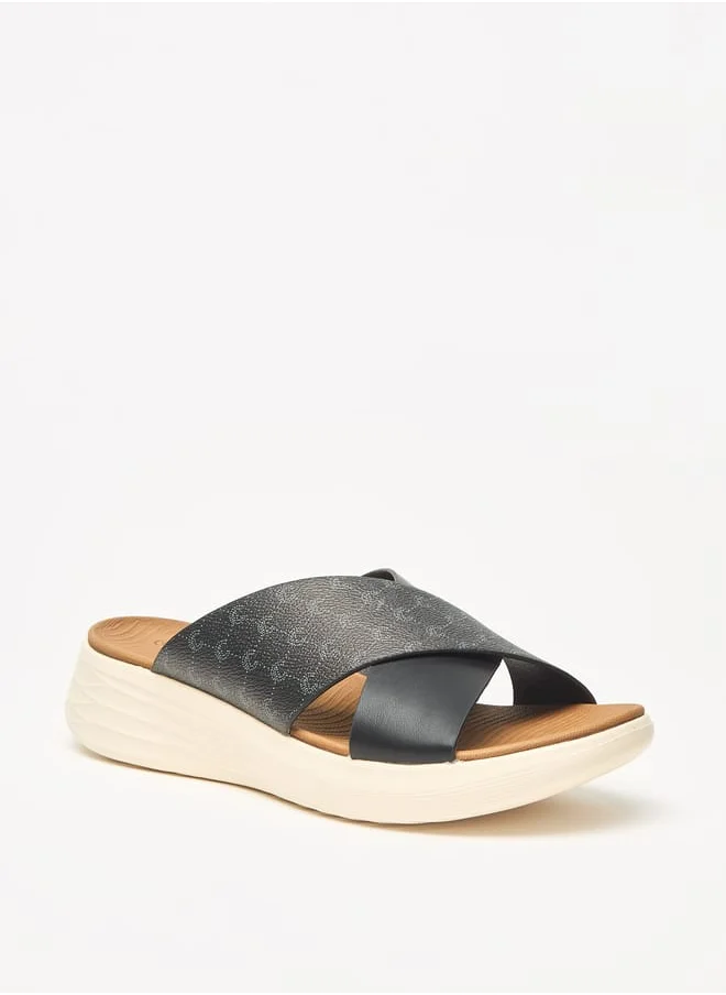 لو كونفورت Women Monogram Print Slip-On Flatform Sandals