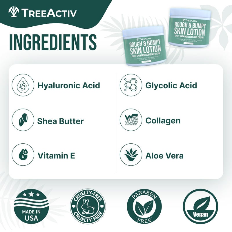 TreeActiv Rough and Bumpy Skin Lotion, 8 fl oz, With Hyaluronic Acid, Shea Butter and Vitamin E, Nourishing Lotion for Rough and Bumpy Skin, Moisturizing Strawberry Legs, For All Skin Types - Image 5