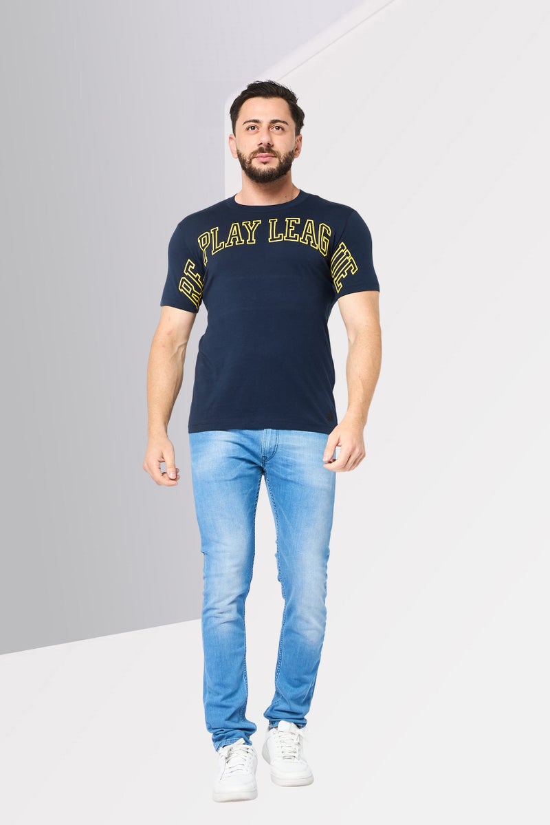 Replay Men Crew Neck Short Sleeves Brand Logo T-Shirt, Navy - Image 2