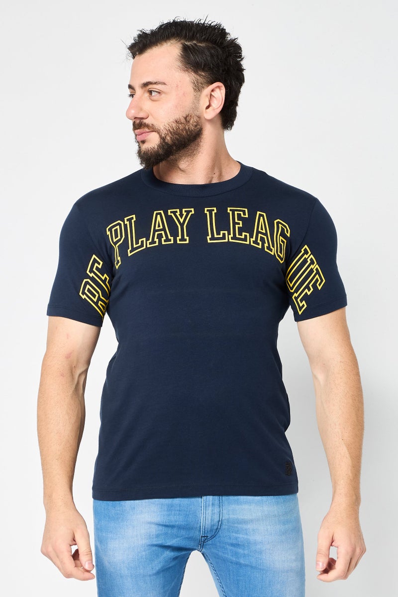 Replay Men Crew Neck Short Sleeves Brand Logo T-Shirt, Navy - Image 1