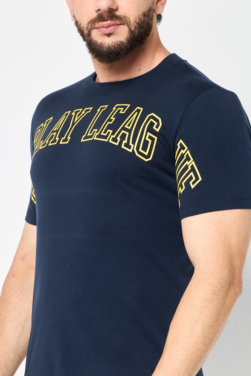 Replay Men Crew Neck Short Sleeves Brand Logo T-Shirt, Navy - Image 3