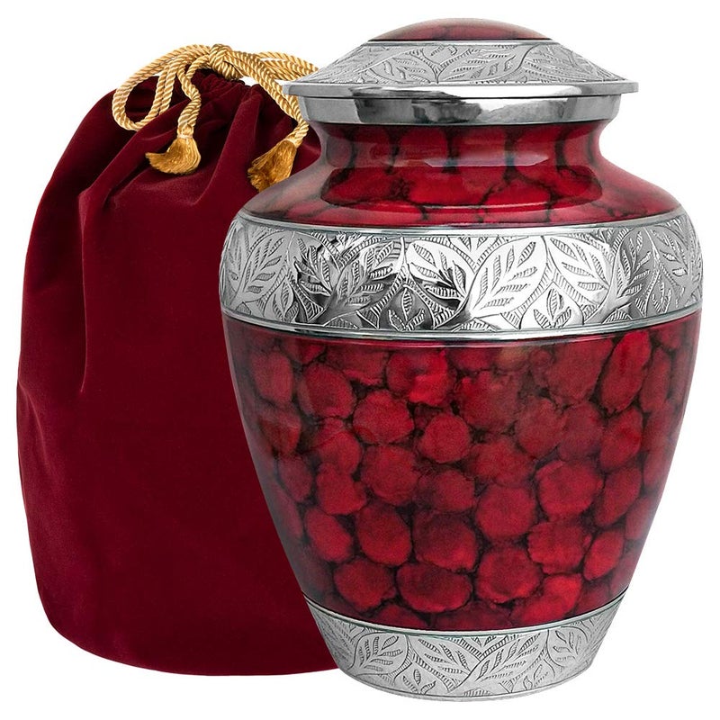 Trupoint Memorials Cremation Urns for Human Ashes Decorative Burial Urn for Adult Men and Women Large Red with Silver Lining
