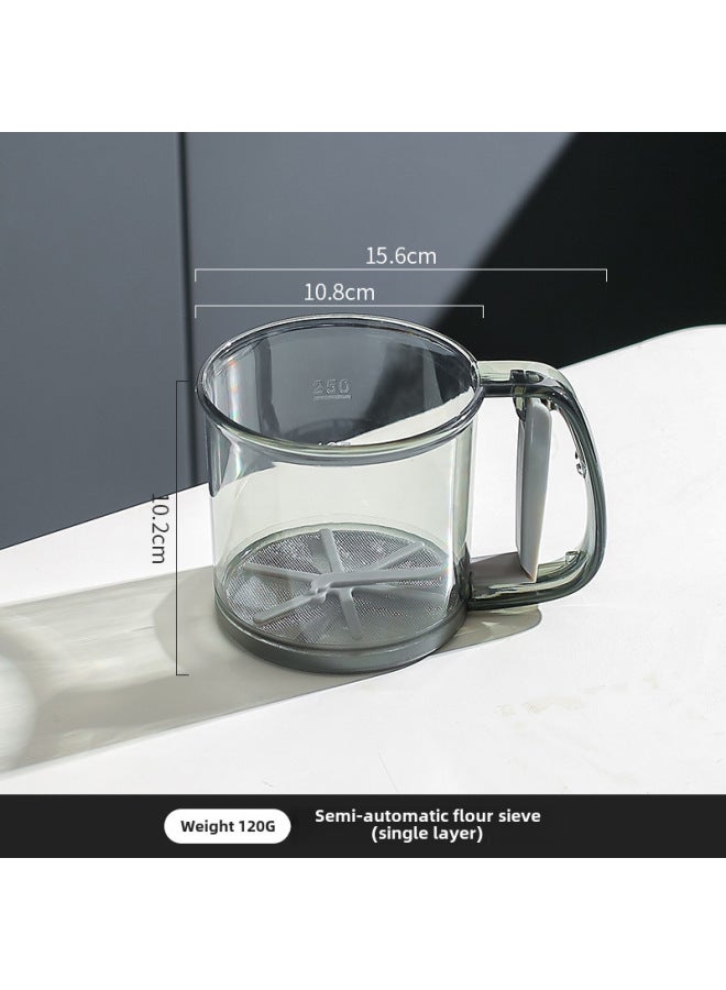 Flour Sieve Hand-held Semi-automatic Filter Flour Artifact Baking Special Sieve Household Kitchen Ultra-fine Filter Cup Mesh-Specifications:Semi-automatic Flour Sieve (single Layer)-carton  - Image 1