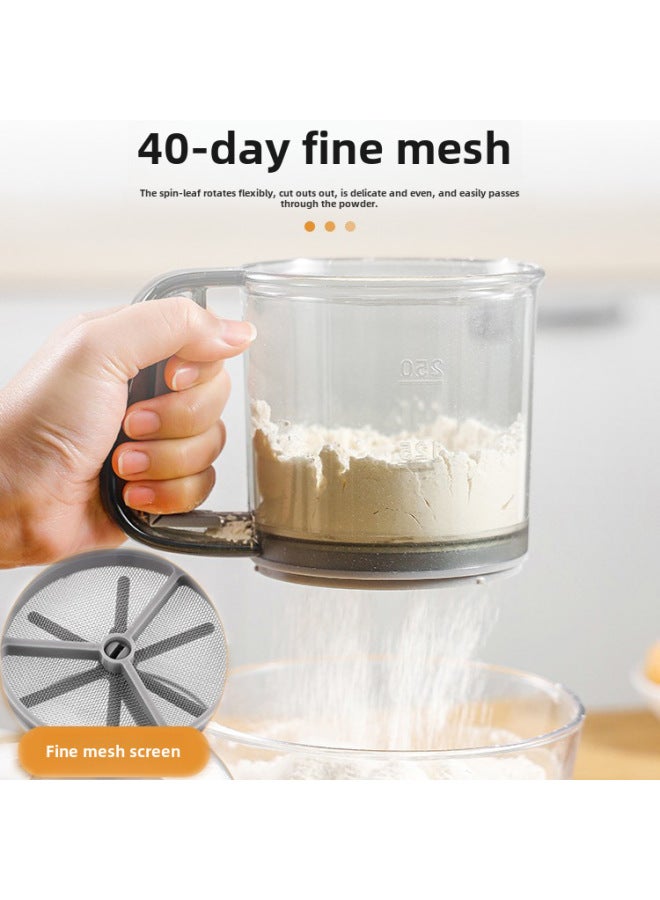 Flour Sieve Hand-held Semi-automatic Filter Flour Artifact Baking Special Sieve Household Kitchen Ultra-fine Filter Cup Mesh-Specifications:Semi-automatic Flour Sieve (single Layer)-carton  - Image 2