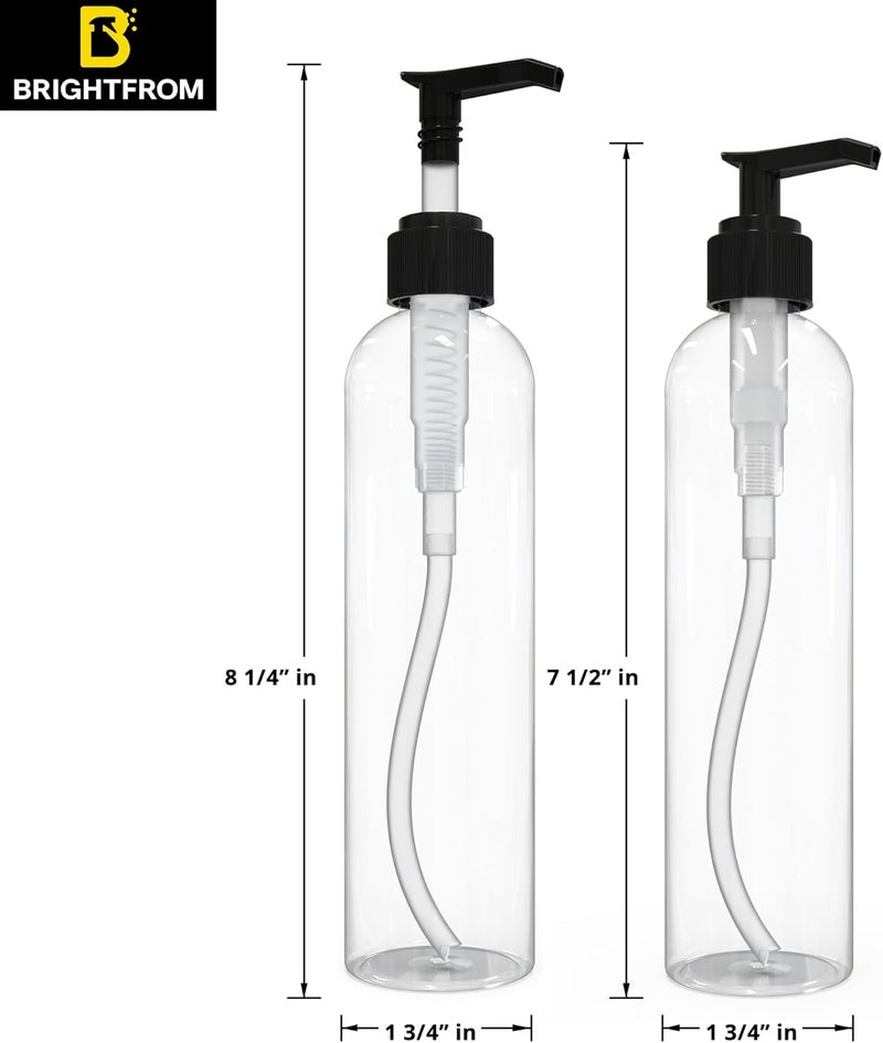 BRIGHTFROM Lotion Pump Bottles, Empty 8 OZ, BPA-Free Refillable Plastic Containers, Clear with Black Dispenser for - Soap, Shampoo, Lotions, Liquid Body Soap, Creams and Massage Oil (2 Pack) - Image 3