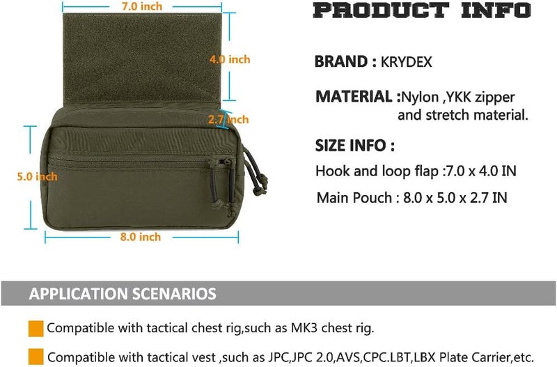 KRYDEX Tactical Drop Pouch Sub Abdominal Carrying Kit Bag Fanny Pack with Hook and Loop Panel for Tactical Vest Chest Rig (Ranger Green) - Image 4