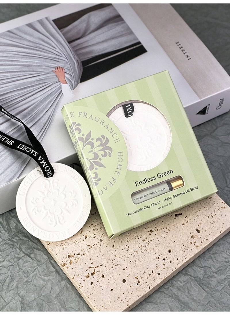 Aromancy Endless Green Scented Hanging Plaster Diffuser Set Aromatherapy Stone Ornament with 5ml Highly Scented Oil Spray Home & Car Fragrance Decor for Closet Wardrobe Office Ramadan Gift - Image 1