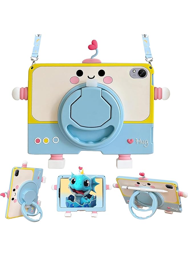 إيروريكس حافظة للأطفال متوافقة مع جهاز Huawei Matepad 11.5S 2024، غطاء لطيف للأطفال على شكل روبوت مع حامل قلم ومقبض خفيف الوزن مقاوم للصدمات مع حزام كتف ومقبض وحامل - Image 1