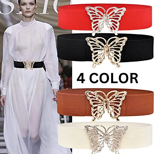 REDHORNS Fabric Elastic Waist Belt for Women Dresses Butterfly Design Stretchy Wide Belt for Ladies Saree - Free Size (LD134J_White) - Image 4