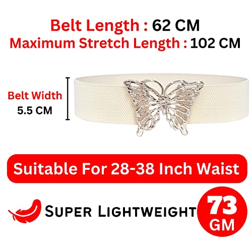 REDHORNS Fabric Elastic Waist Belt for Women Dresses Butterfly Design Stretchy Wide Belt for Ladies Saree - Free Size (LD134J_White) - Image 3