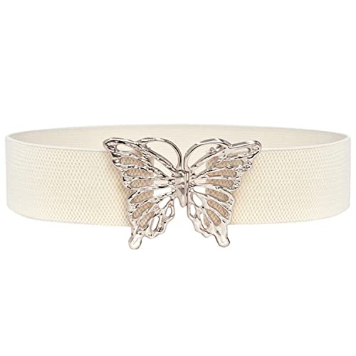 REDHORNS Fabric Elastic Waist Belt for Women Dresses Butterfly Design Stretchy Wide Belt for Ladies Saree - Free Size (LD134J_White) - Image 1