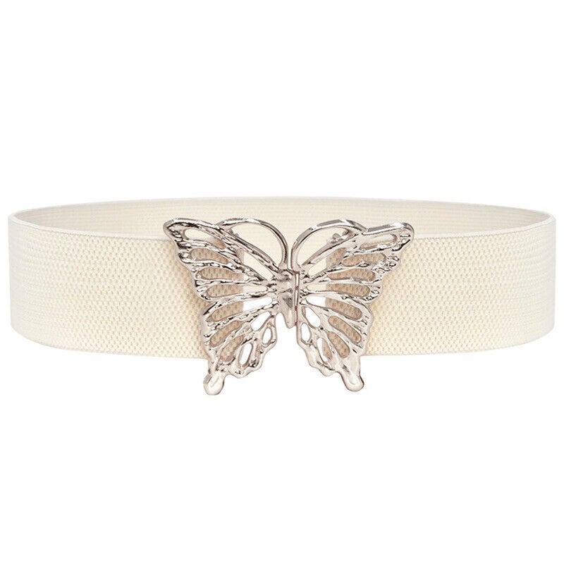 REDHORNS Fabric Elastic Waist Belt for Women Dresses Butterfly Design Stretchy Wide Belt for Ladies Saree - Free Size (LD134J_White) - Image 5
