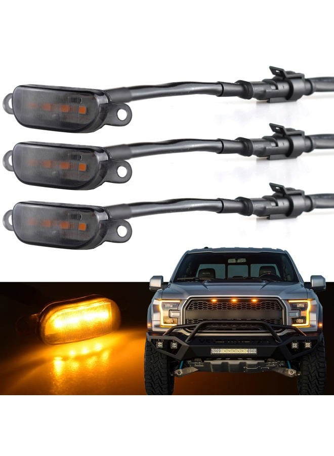 Boigoo Front Grille Lights Compatible for 2004-2019 Ford F-150 Raptor & 2013-2018 Dodge Ram 1500 Raptor Style Aftermarket Grilles, Cars Grid Decorative LED (Yellow Light Smoked Lens) - Image 1