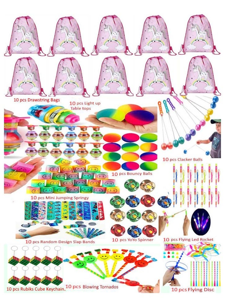 JOLLITY LLC 110 PCS Party Favors for Kids Unicorn Drawstring Goody Bags with Bulk Toys for Classroom Rewards Carnival Prizes Birthday Party Pinata Stuffers Goodie Bag Filler Treasure Box Return gifts for Boys and Girls Style 2 - Image 1