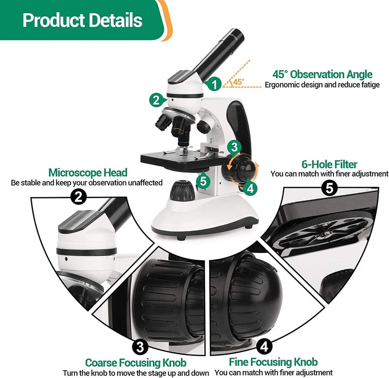 BNISE Microscope kit for Kids Adults Students, 40X-2000X Magnification, Prepared Slides Kit, Dual LED Illumination, All Glass Optics, and Cordless Capability for Children Beginner - Image 4