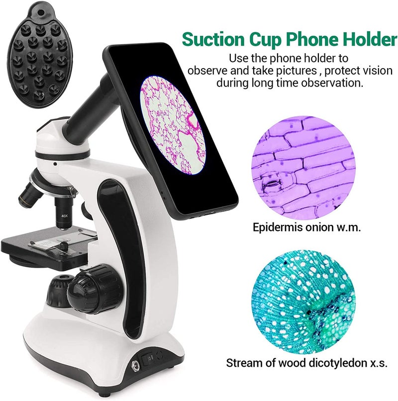 BNISE Microscope kit for Kids Adults Students, 40X-2000X Magnification, Prepared Slides Kit, Dual LED Illumination, All Glass Optics, and Cordless Capability for Children Beginner - Image 3