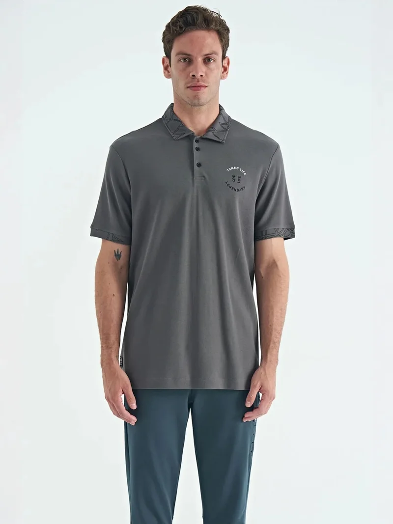 TOMMYLIFE TOMMY Men's Cotton Polo Shirt With Button Placket