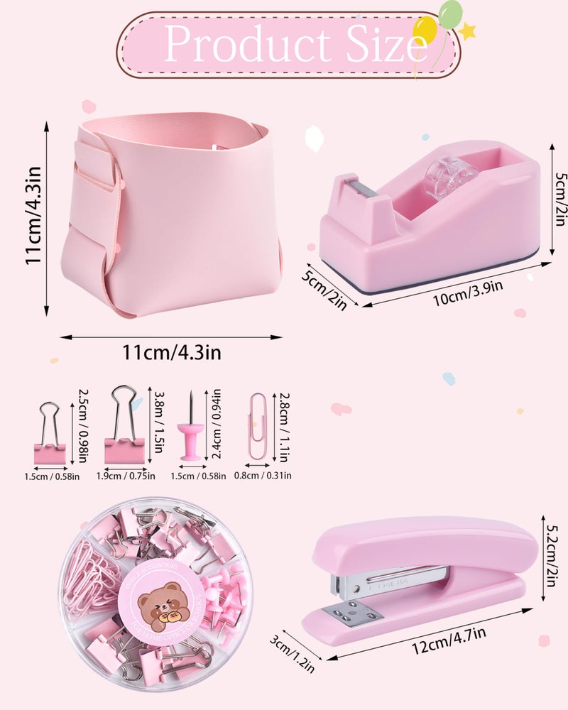 Vamrak Pink Desk Accessories, Pencil case, Stapler, Pen and a Lot of Office Pink Office Supplies Beautifully Presented in a Gift Box - Image 5