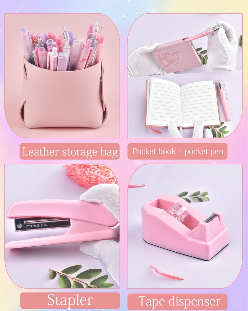 Vamrak Pink Desk Accessories, Pencil case, Stapler, Pen and a Lot of Office Pink Office Supplies Beautifully Presented in a Gift Box - Image 3