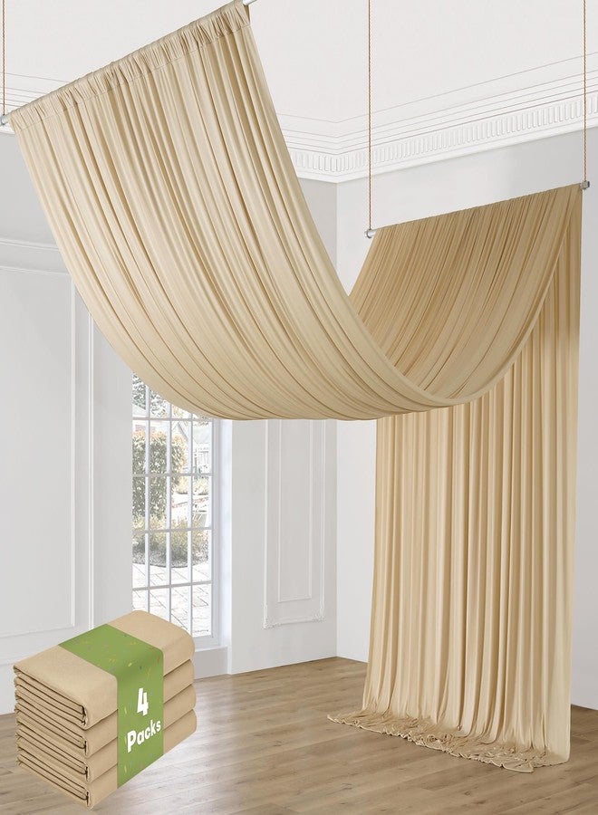 Htper 4 Panels 5x20ft Beige Ceiling Drapes for Wedding Parties, Wrinkle Free Thick Polyester 20ft Extra Long Wedding Draping Beige Ceiling Curtains Arch Drapery for Birthday Party Canopy Tent Decor - Image 5