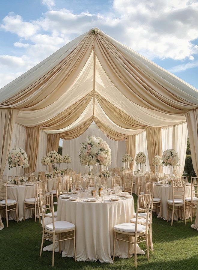 Htper 4 Panels 5x20ft Beige Ceiling Drapes for Wedding Parties, Wrinkle Free Thick Polyester 20ft Extra Long Wedding Draping Beige Ceiling Curtains Arch Drapery for Birthday Party Canopy Tent Decor - Image 3