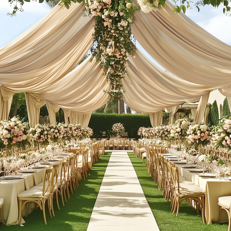 Htper 4 Panels 5x20ft Beige Ceiling Drapes for Wedding Parties, Wrinkle Free Thick Polyester 20ft Extra Long Wedding Draping Beige Ceiling Curtains Arch Drapery for Birthday Party Canopy Tent Decor - Image 1
