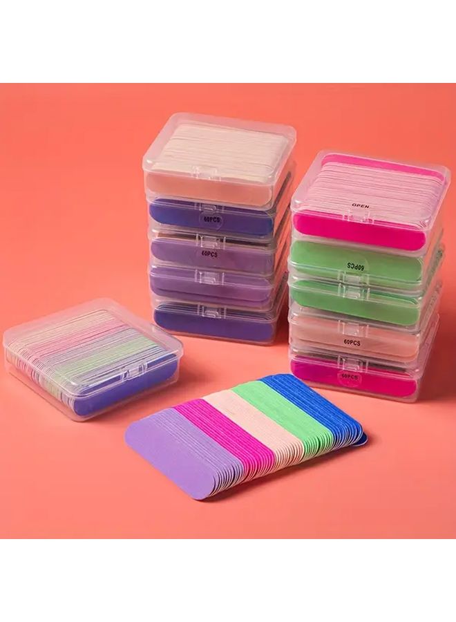 صندوق وردي 60 قطعة مبرد أظافر متين قابل للغسل وإعادة الاستخدام للأظافر الطبيعية والاصطناعية - Image 2