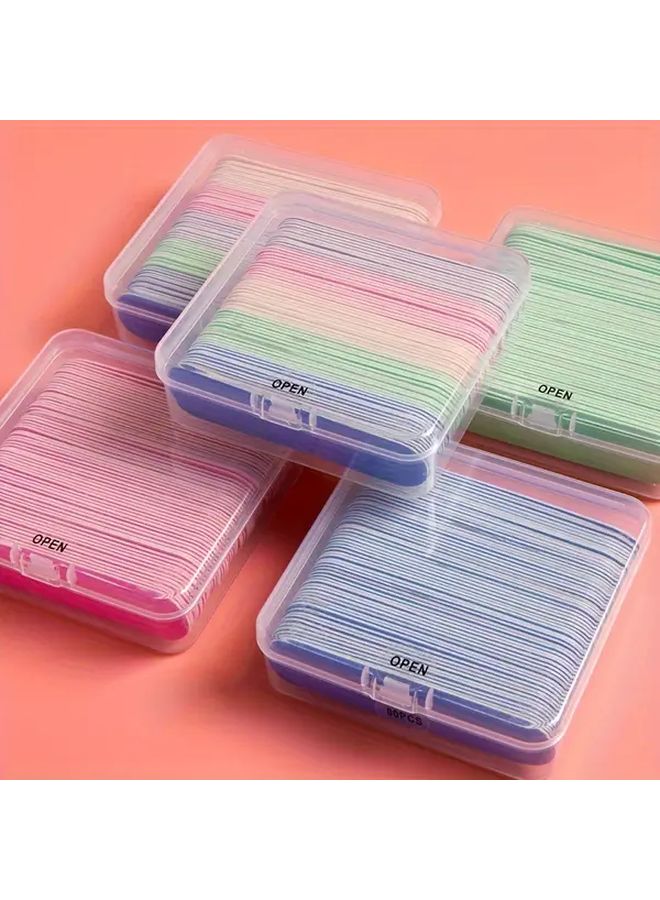 صندوق وردي 60 قطعة مبرد أظافر متين قابل للغسل وإعادة الاستخدام للأظافر الطبيعية والاصطناعية - Image 4