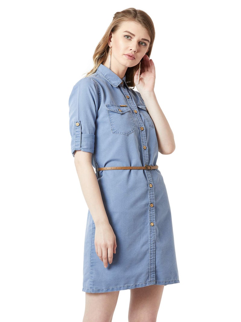 Miss Chase Women's Denim Shirt Dress(MCAW18DEN04-22-115-06,Blue,X-Large) - Image 4