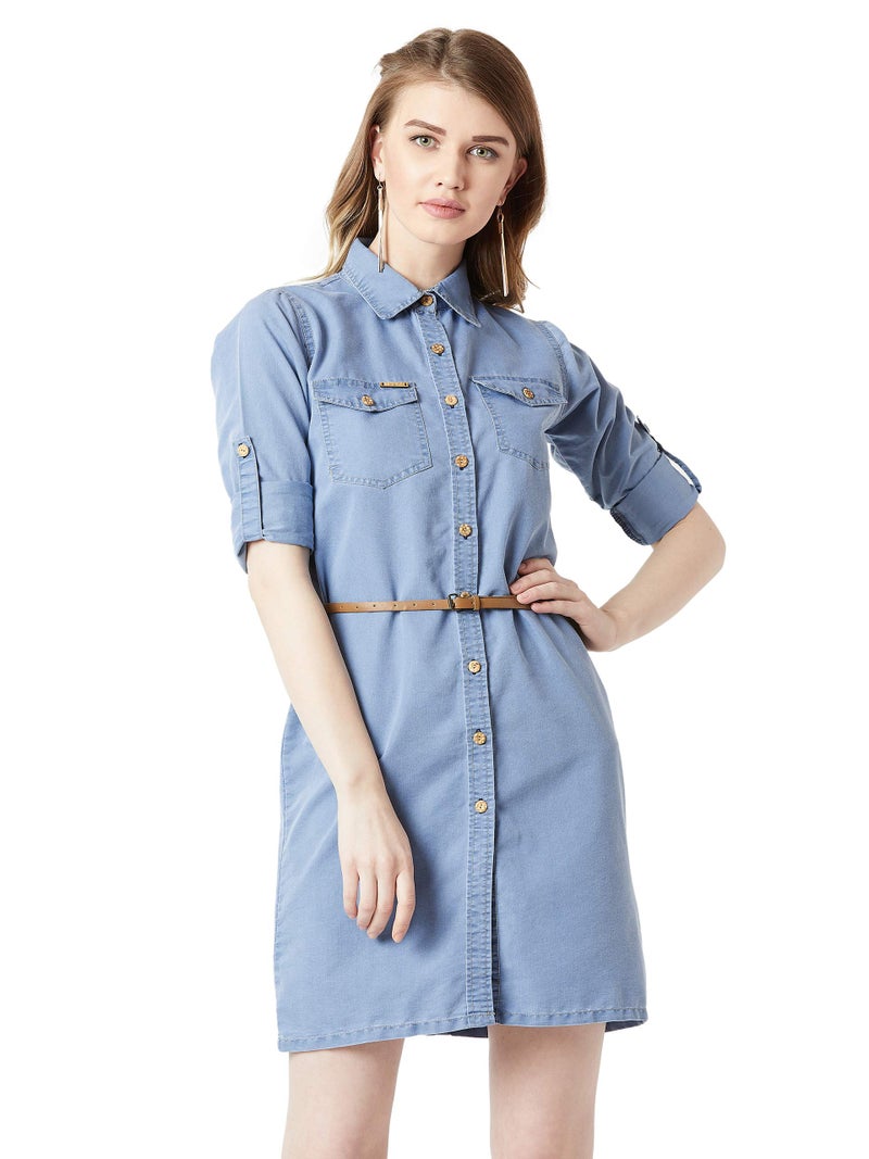 Miss Chase Women's Denim Shirt Dress(MCAW18DEN04-22-115-06,Blue,X-Large) - Image 2
