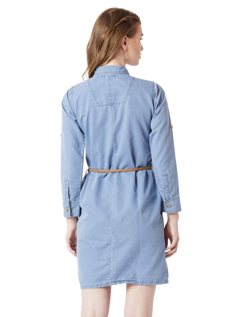 Miss Chase Women's Denim Shirt Dress(MCAW18DEN04-22-115-06,Blue,X-Large) - Image 5