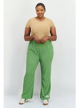The Giving Movement Women Regular Fit Wide Leg Textured Palazzo Pants, Sage Green  - Image 3