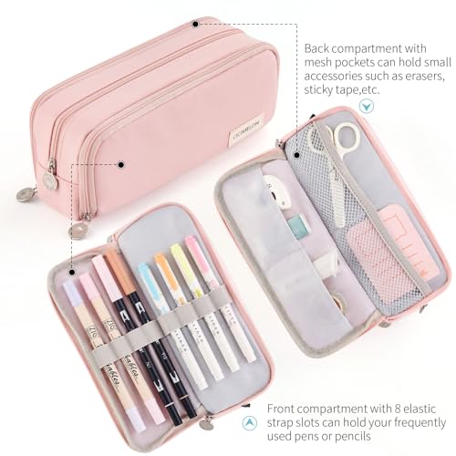 CICIMELON Large Capacity Pencil Case 3 Compartment Pouch Pen Bag for School Teen Girl Boy Men Women (Pink) - Image 4