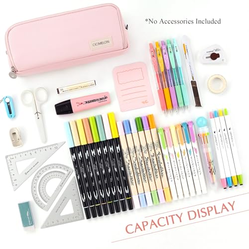 CICIMELON Large Capacity Pencil Case 3 Compartment Pouch Pen Bag for School Teen Girl Boy Men Women (Pink) - Image 3