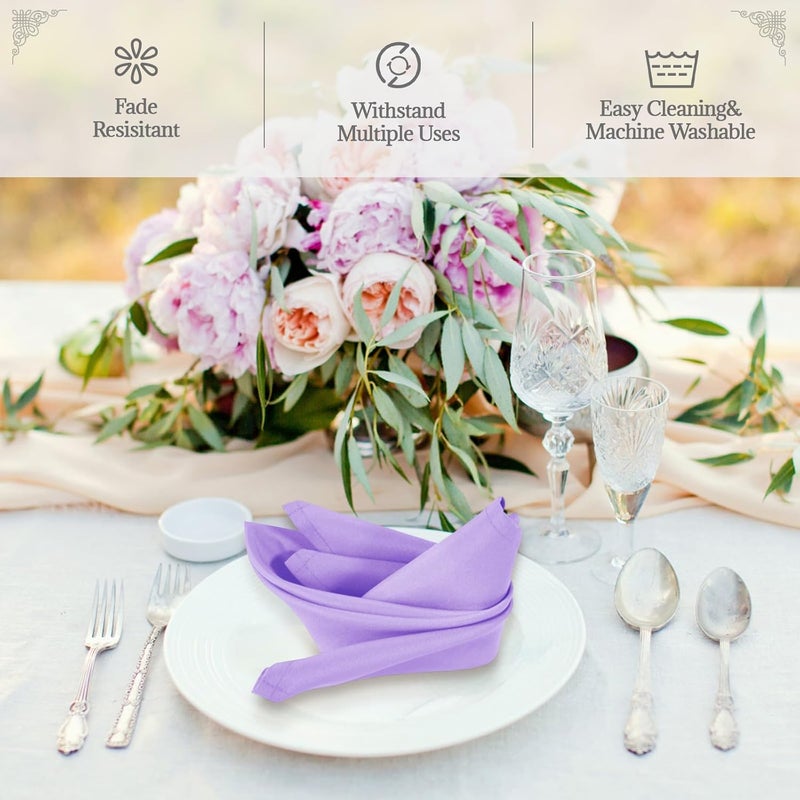 PLOYMONO Lavender Heavy Duty Cloth Napkins - 17 x 17 Inch Solid Washable Polyester Dinner Napkins - Set of 8 Napkins with Hemmed Edges - Great for Weddings, Parties, Spring Easter Summer & More - Image 2
