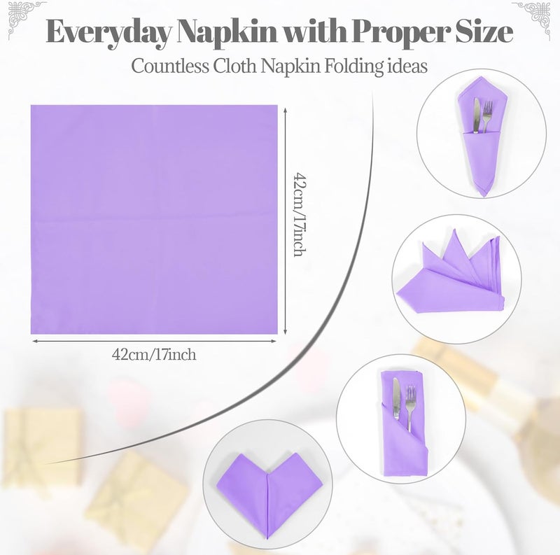 PLOYMONO Lavender Heavy Duty Cloth Napkins - 17 x 17 Inch Solid Washable Polyester Dinner Napkins - Set of 8 Napkins with Hemmed Edges - Great for Weddings, Parties, Spring Easter Summer & More - Image 5