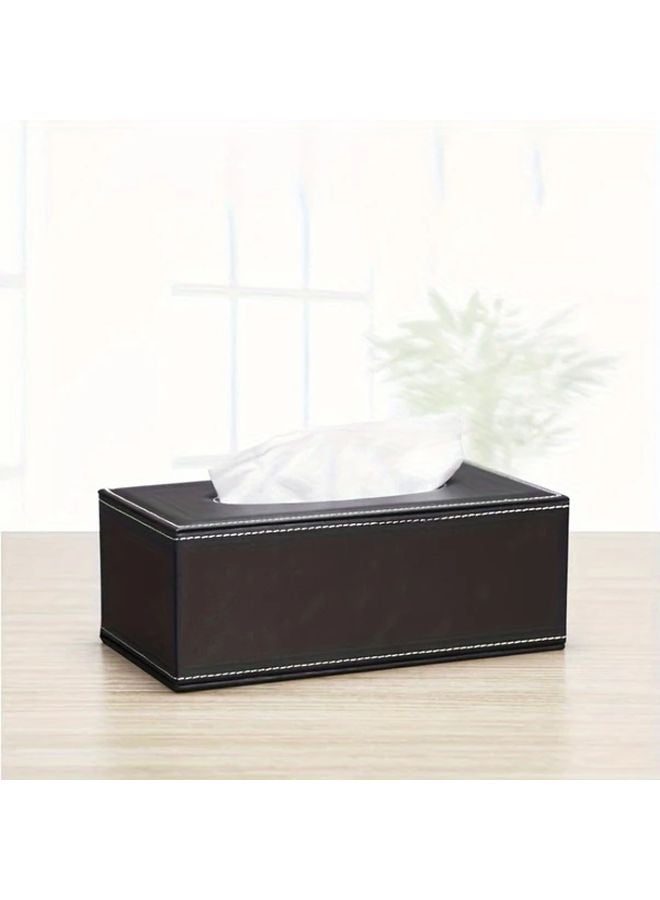 Modern Black Leather Tissue Box Holder Minimalist Square Design 3 Compartments - Image 4