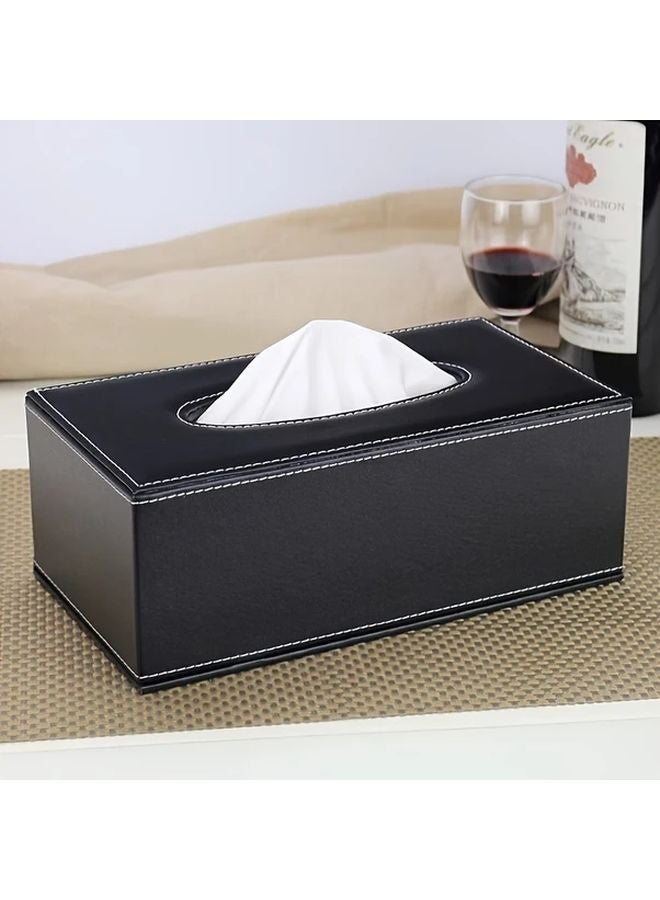 Modern Black Leather Tissue Box Holder Minimalist Square Design 3 Compartments - Image 3
