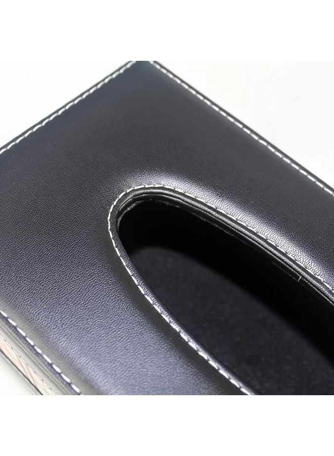 Modern Black Leather Tissue Box Holder Minimalist Square Design 3 Compartments - Image 5